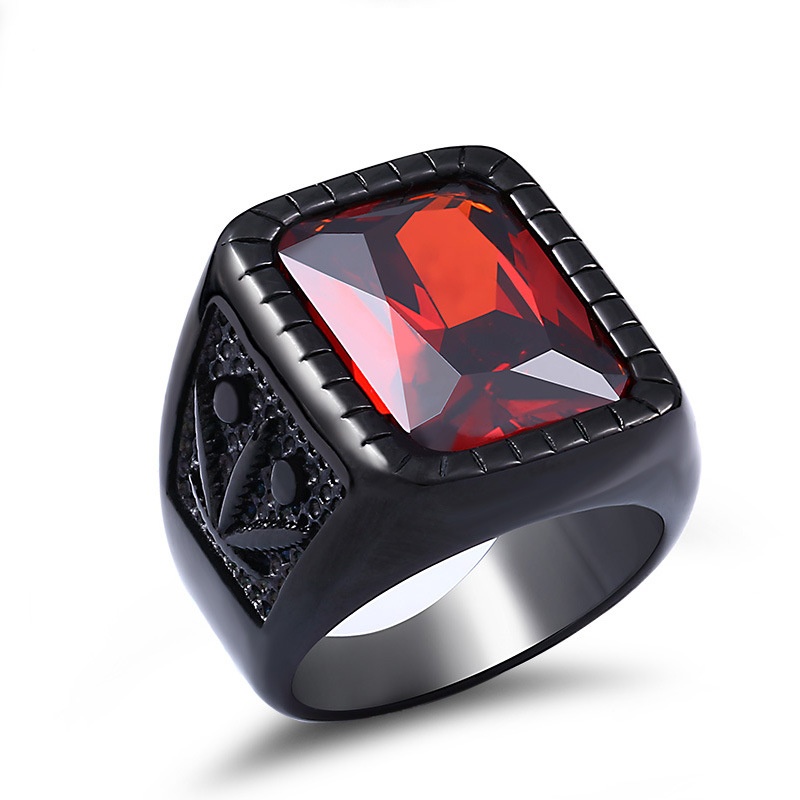 Stainless Steel Fashion jewelry Men's red gemstone ring