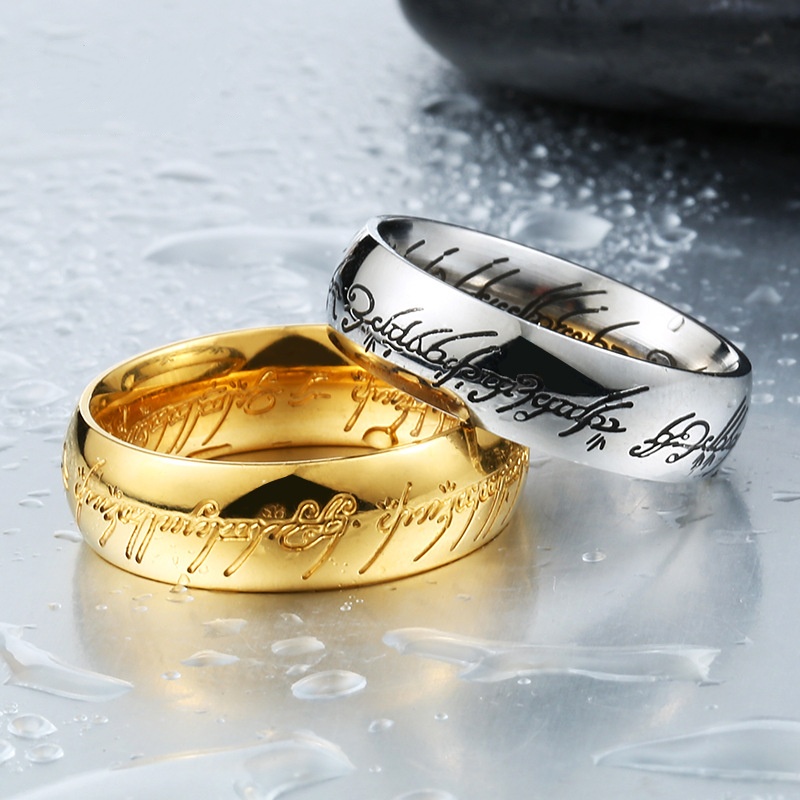 Titanium Steel 24K Gold Plated Men’s 3D Carved Lord of the Rings Ring