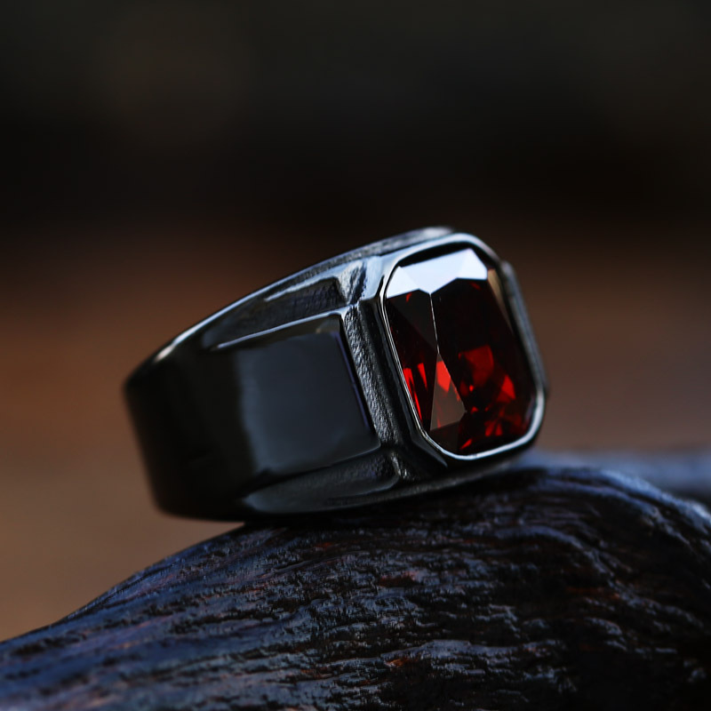 Men's Stainless Steel Gemstone-Inlaid Ring
