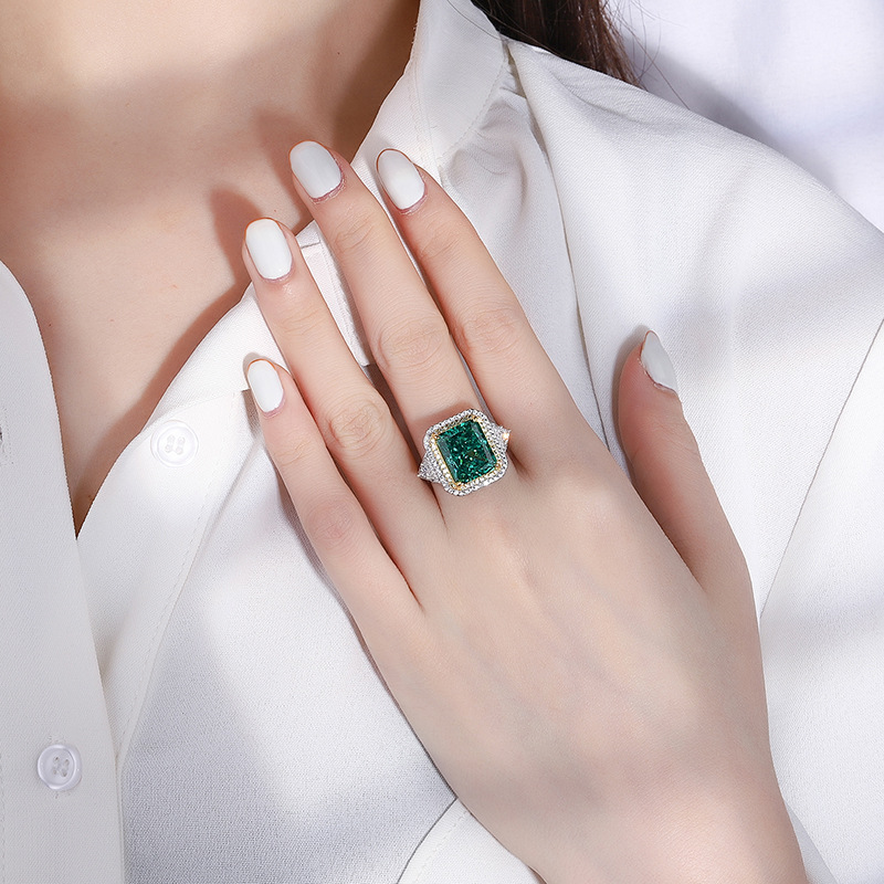 Sterling Silver S925 Full Inlaid Colored Gem Style High-Carbon Diamond Rings 