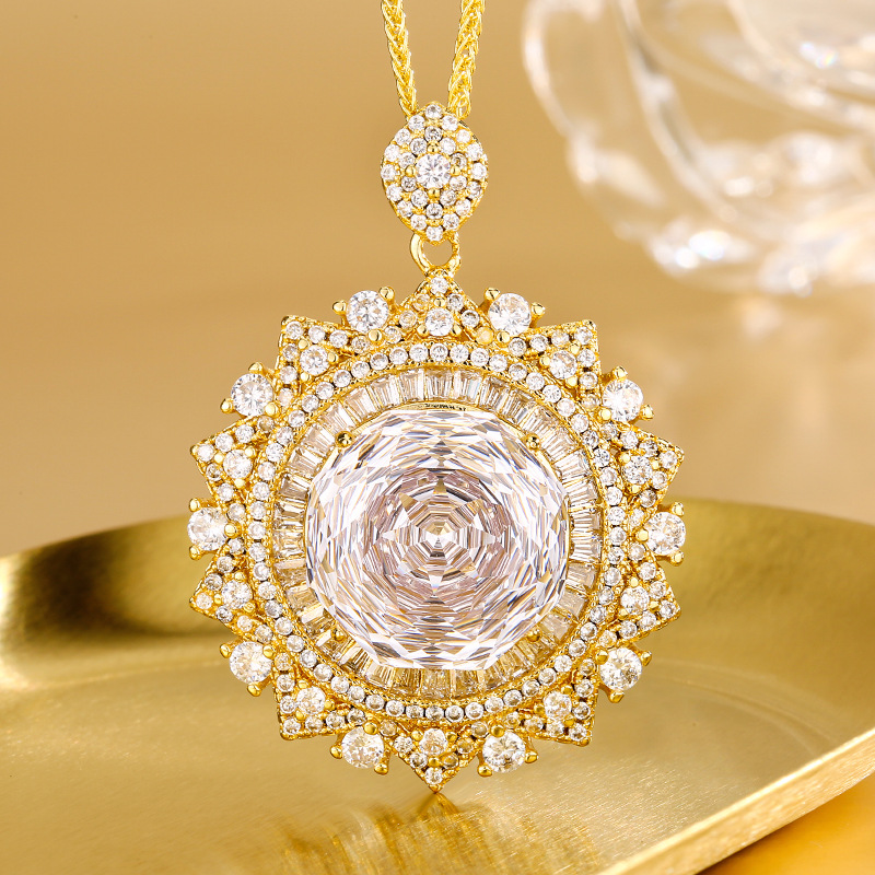Luxury Diamond Sunburst Pendant Necklace