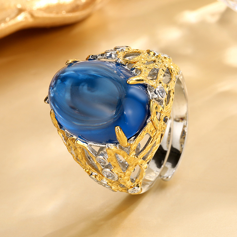 Luxury Plain Red Corundum Oval Hollow-out Ring for women