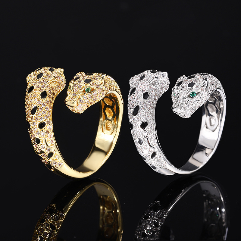 Fashionable Unique & Bold with Diamond Inlay Jewelry Retro Leopard Design Ring