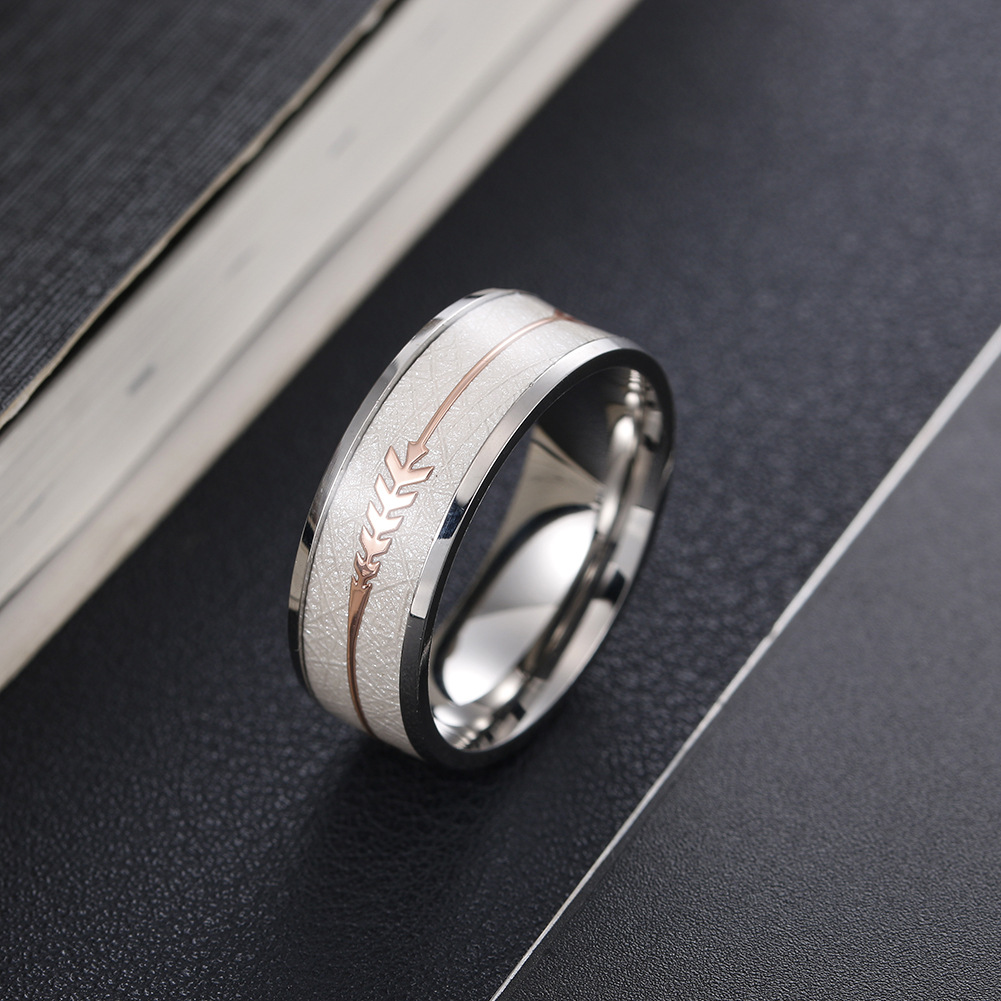 8mm Arrow Fishbone Titanium Steel Men's Ring, Band, Wedding Jewelry
