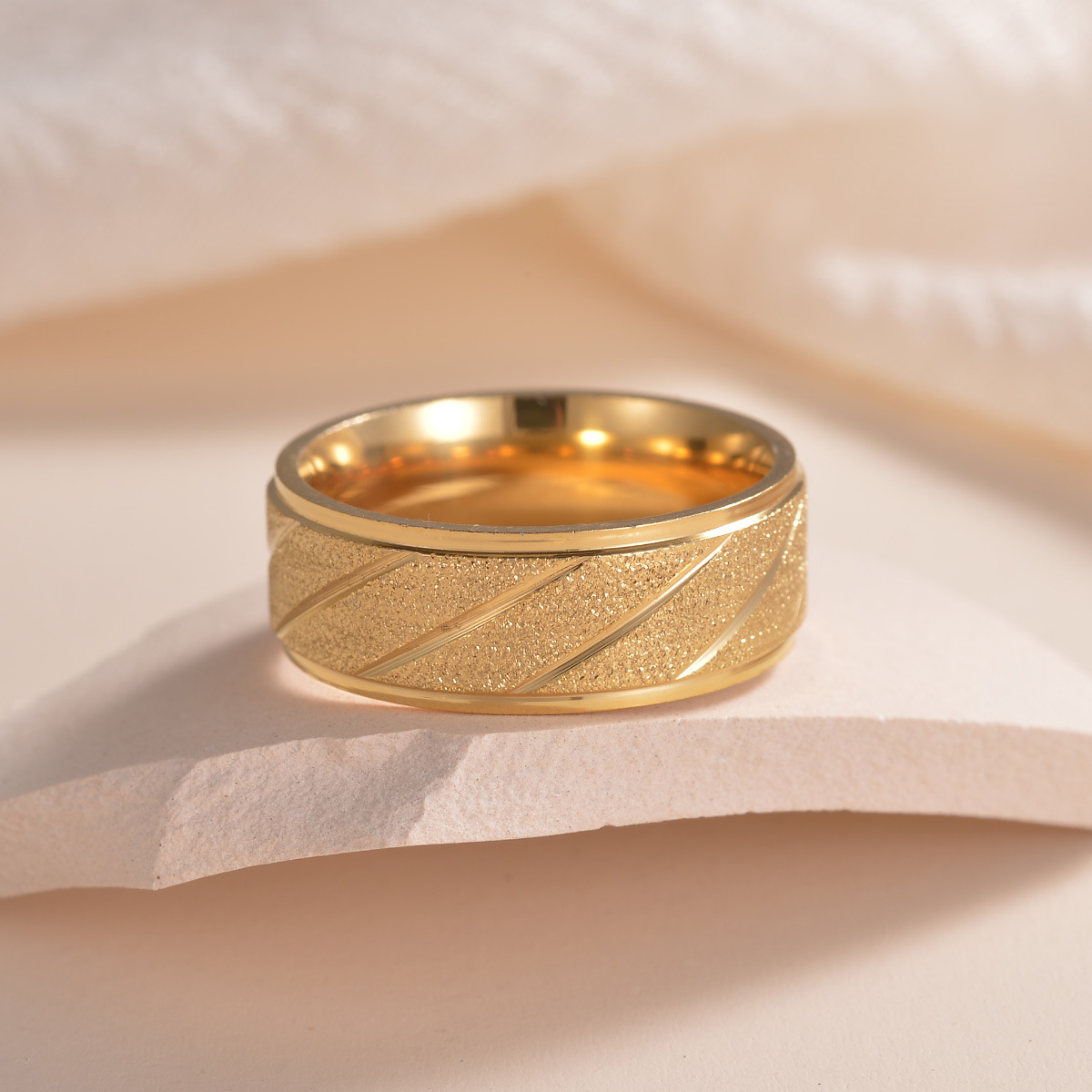 Elegant gold ring with a unique textured design men's Ring