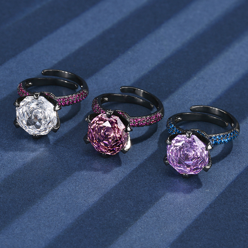 Simulated Rose-Cut Black Gold Classic Six-Prong Ring