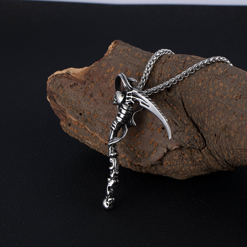 Skull & Scythe Trendy Men's Charm Retro Death God Titanium Steel Pendant Necklace