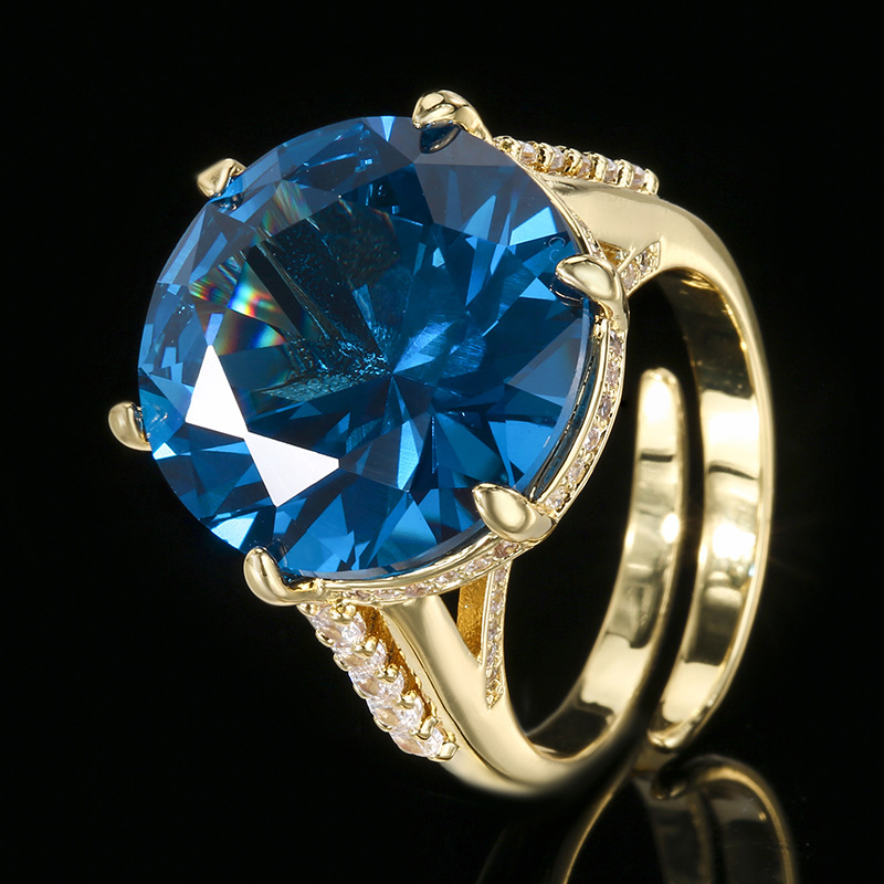 Stylish Imitation Red Corundum Blue Spinel & Emerald Round Gold Ring