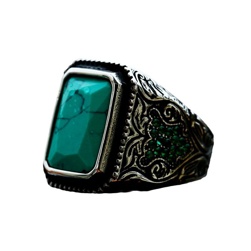 Men's Turquoise Ring with Gemstone Inlay