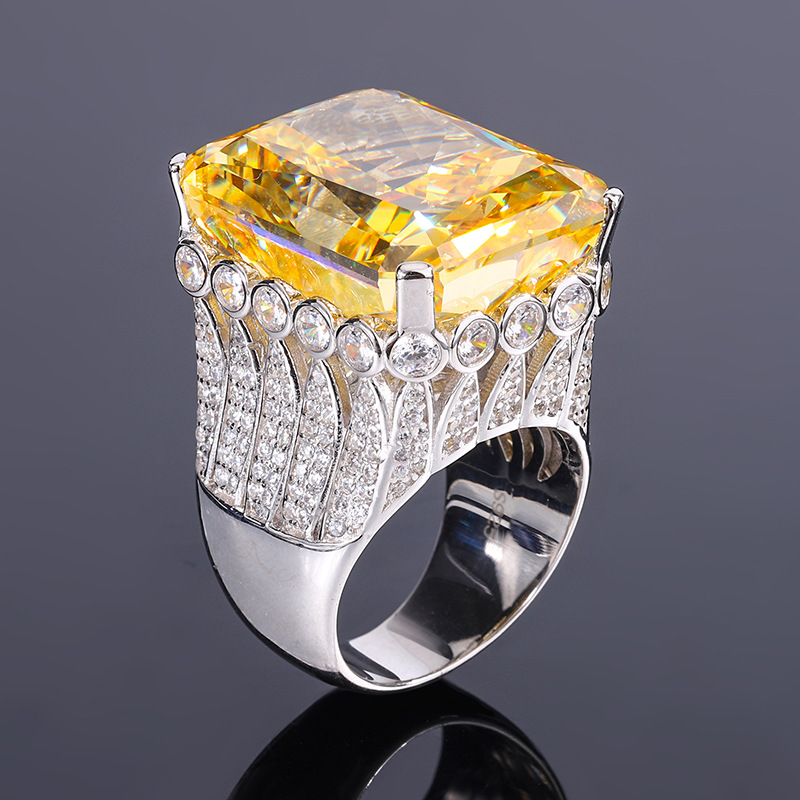 S925 Silver 80-Carat High-Carbon Diamond Oversized Luxury Ring