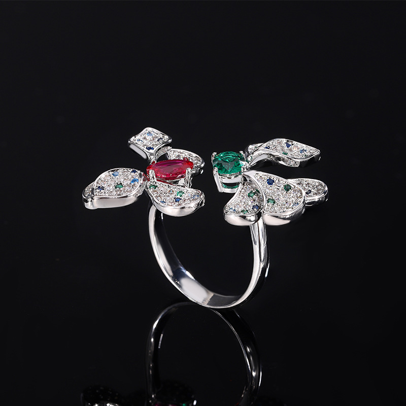 Trendy Stylish Colored Gemstone Creative Flower Ring