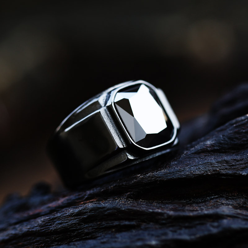 Men's Stainless Steel Gemstone-Inlaid Ring