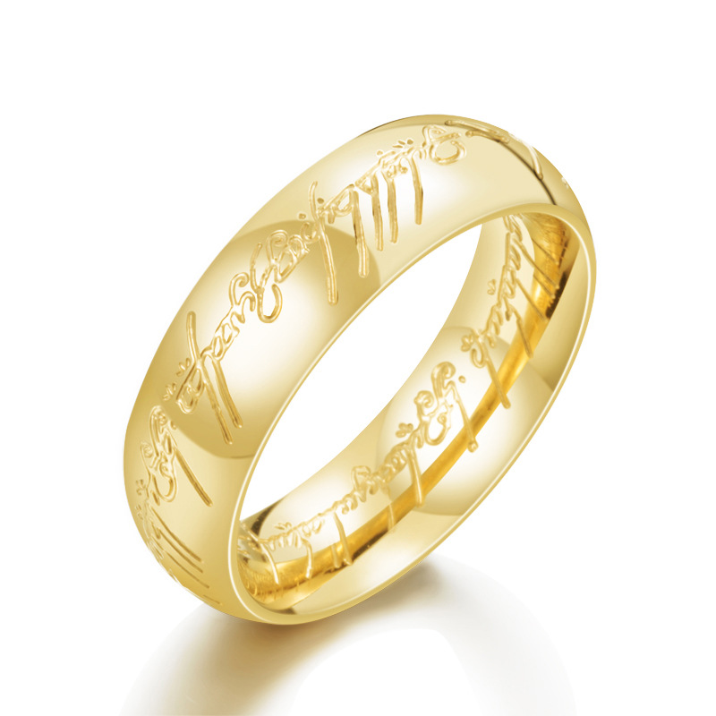 Titanium Steel 24K Gold Plated Men’s 3D Carved Lord of the Rings Ring