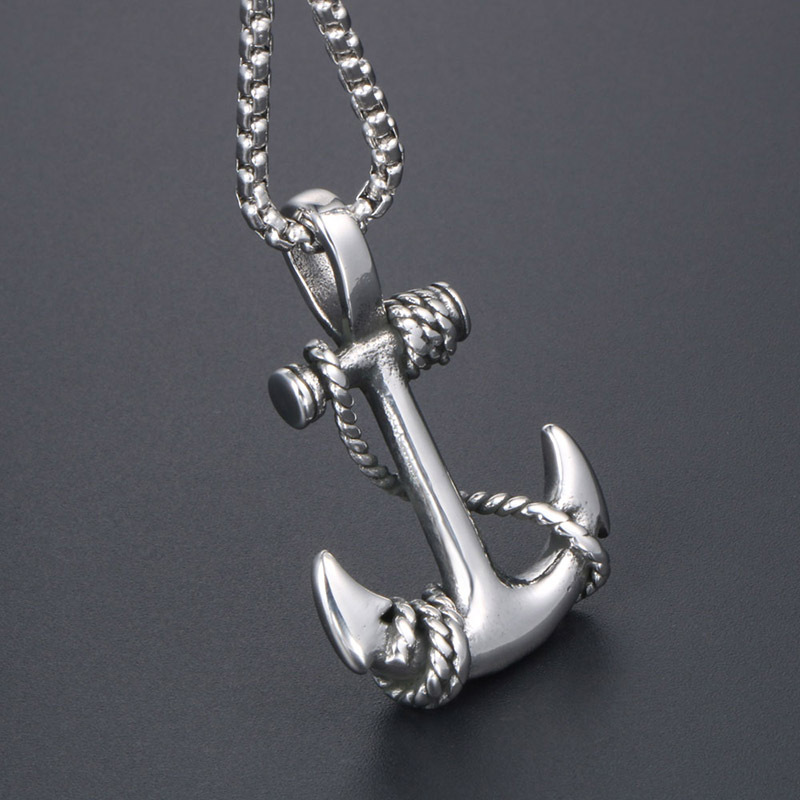 Men's Anchor Pendant Necklace - Pirate Style Stainless Steel Fish Hook Necklace