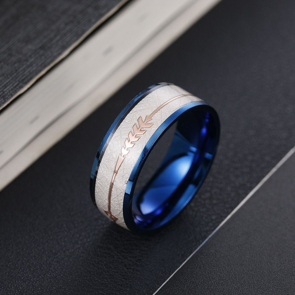 8mm Arrow Fishbone Titanium Steel Men's Ring, Band, Wedding Jewelry