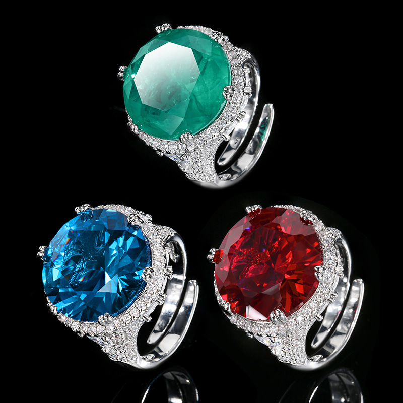 Artificial Blue Spinel Round Vintage Light Luxury Ring