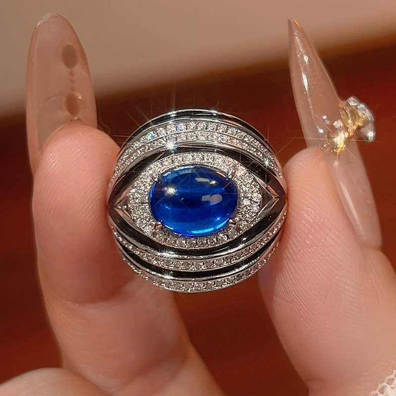 Red Corundum Blue Spinel Green Chalcedony women's jewelry ring