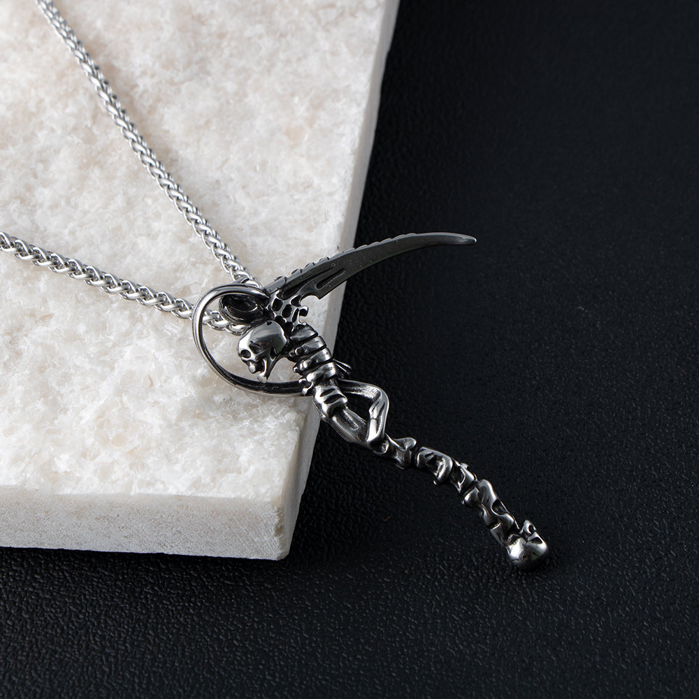 Skull & Scythe Trendy Men's Charm Retro Death God Titanium Steel Pendant Necklace 