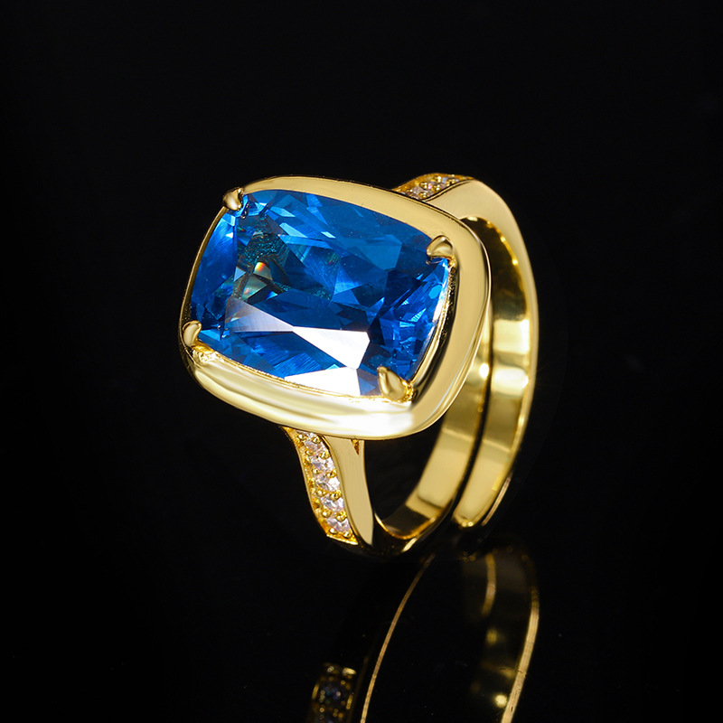 Luxury fashion Gold ring with blue red organge purple gemstone