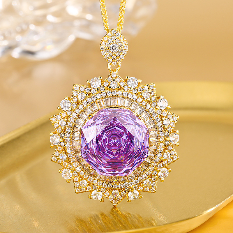 Luxury Diamond Sunburst Pendant Necklace