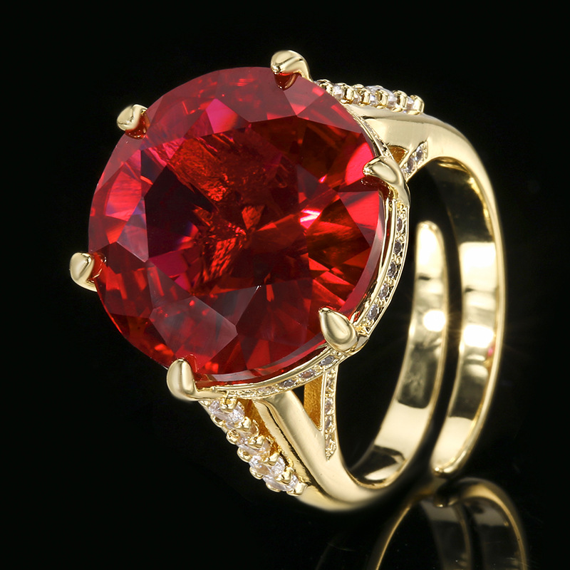 Stylish Imitation Red Corundum Blue Spinel & Emerald Round Gold Ring
