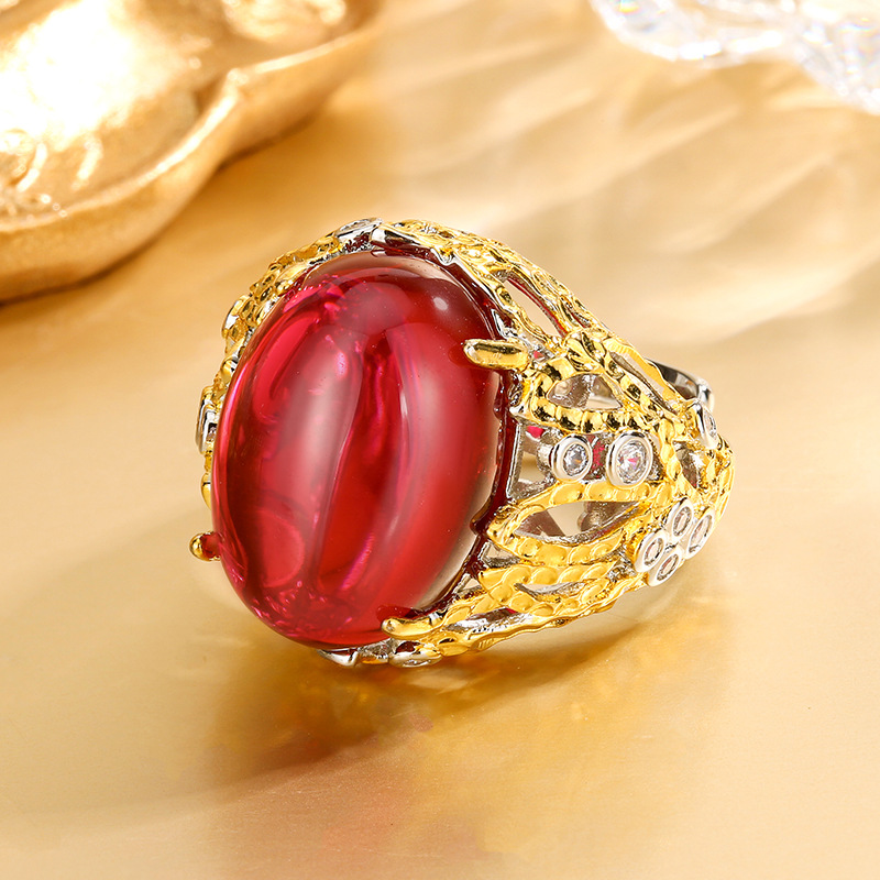 Luxury Plain Red Corundum Oval Hollow-out Ring for women