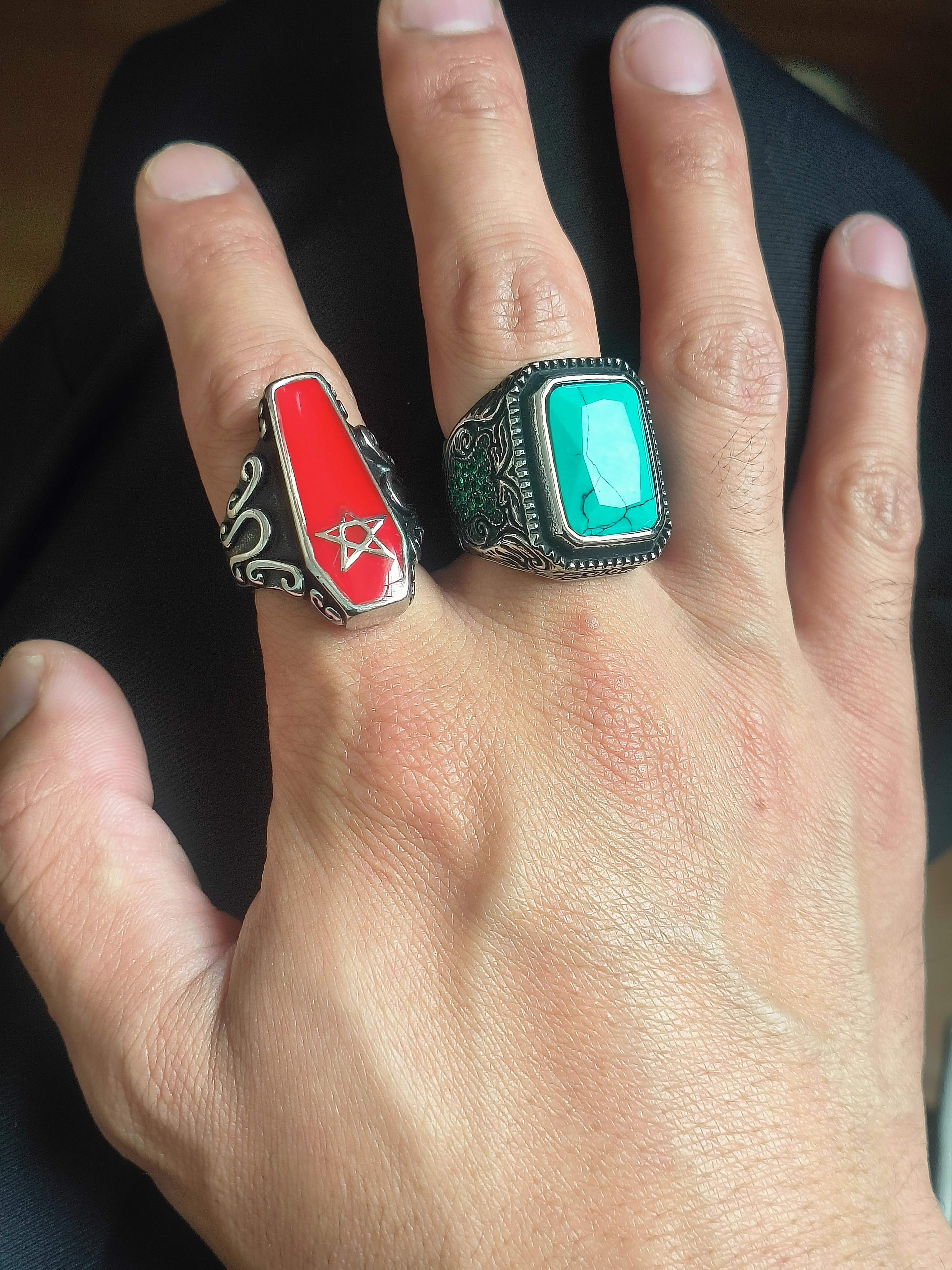 Men's Turquoise Ring with Gemstone Inlay