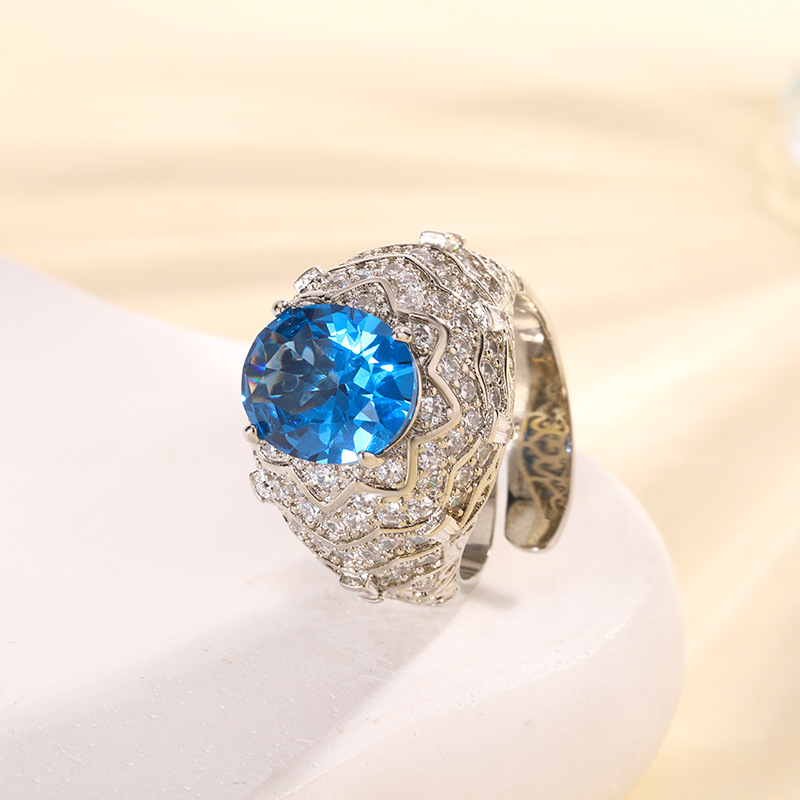 Elegant Pink Blue Oval-Shaped Ring Gemstone Ring