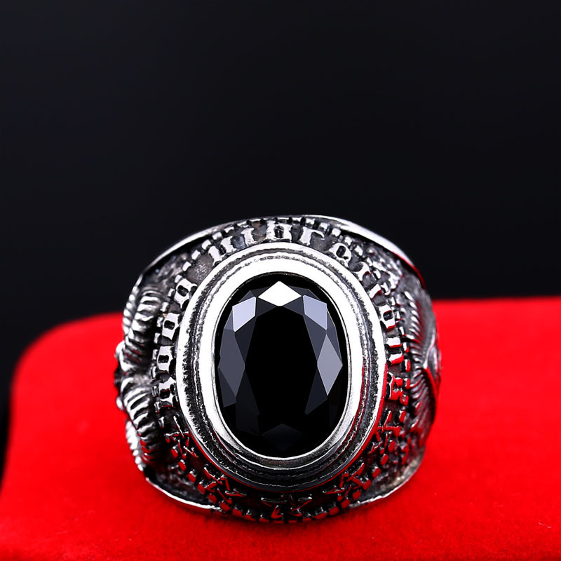 Men's Silver Ring with Black Gemstone