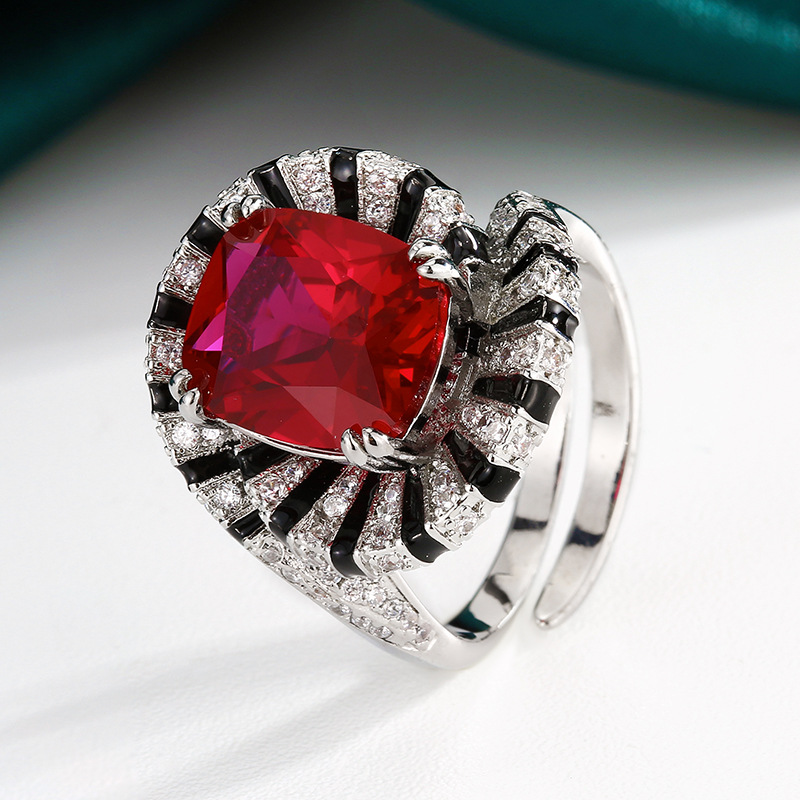 Luxury Elegent Creative Ring with Imitation Paraiba Green Corundum, Red Corundum & Blue Spinel Dried Rose Design