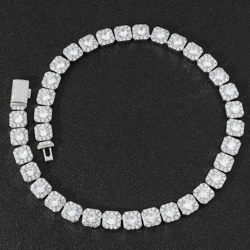 Unisex Style 13mm Wide Necklace Hip-Hop Flip Clasp Zircon Necklace 