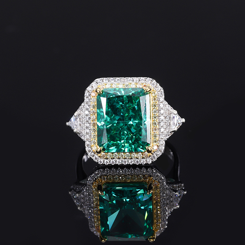 Sterling Silver S925 Full Inlaid Colored Gem Style High-Carbon Diamond Rings 