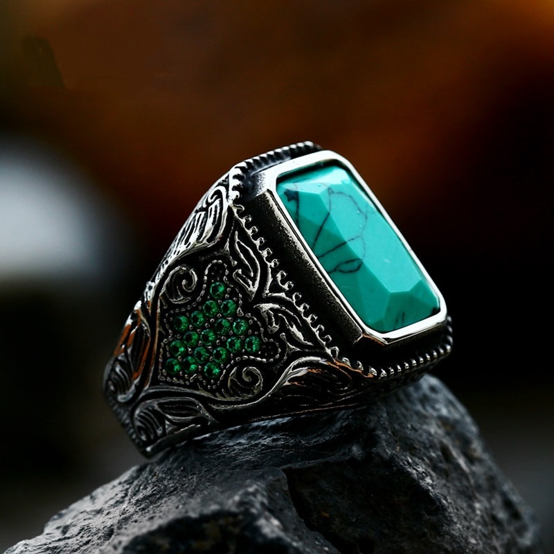 Men's Turquoise Ring with Gemstone Inlay