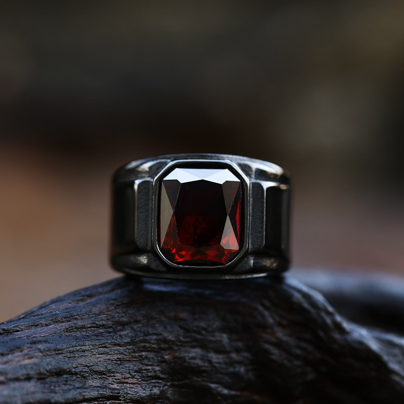 Men's Stainless Steel Gemstone-Inlaid Ring