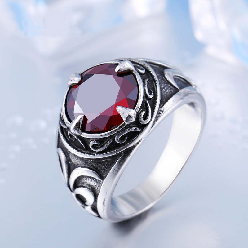 Men's vintage Stainless Steel Ring with gemstone