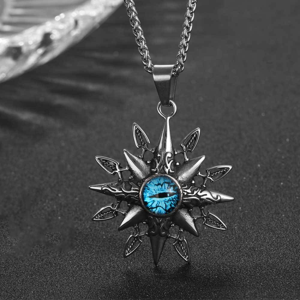 Stainless Steel Men's Octagram Evil Eye Retro Pendant Necklace