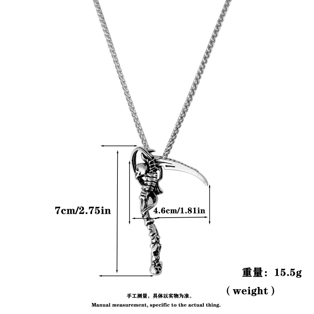 Skull & Scythe Trendy Men's Charm Retro Death God Titanium Steel Pendant Necklace 