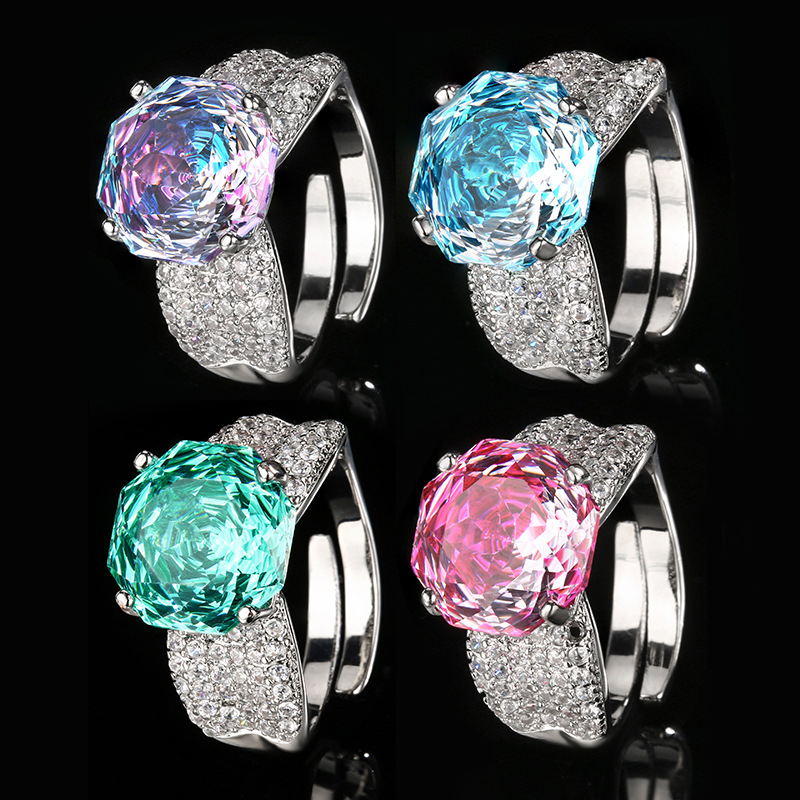 Gradient Color Elegant Crystal Statement Ring