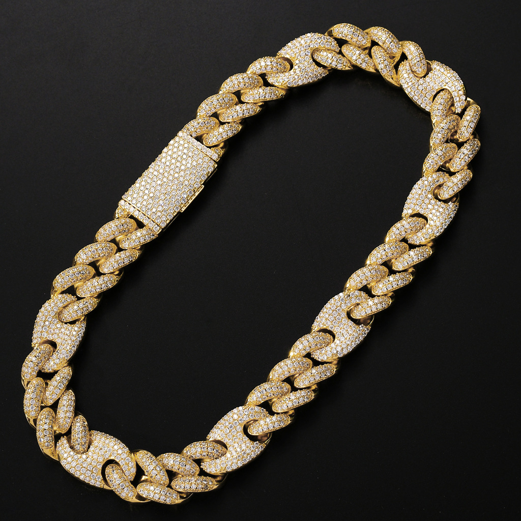 Luxury Cuban Link Necklace Miami Lock Cuban Chain Full Zircon Hip-Hop Men's Necklace Jewelry