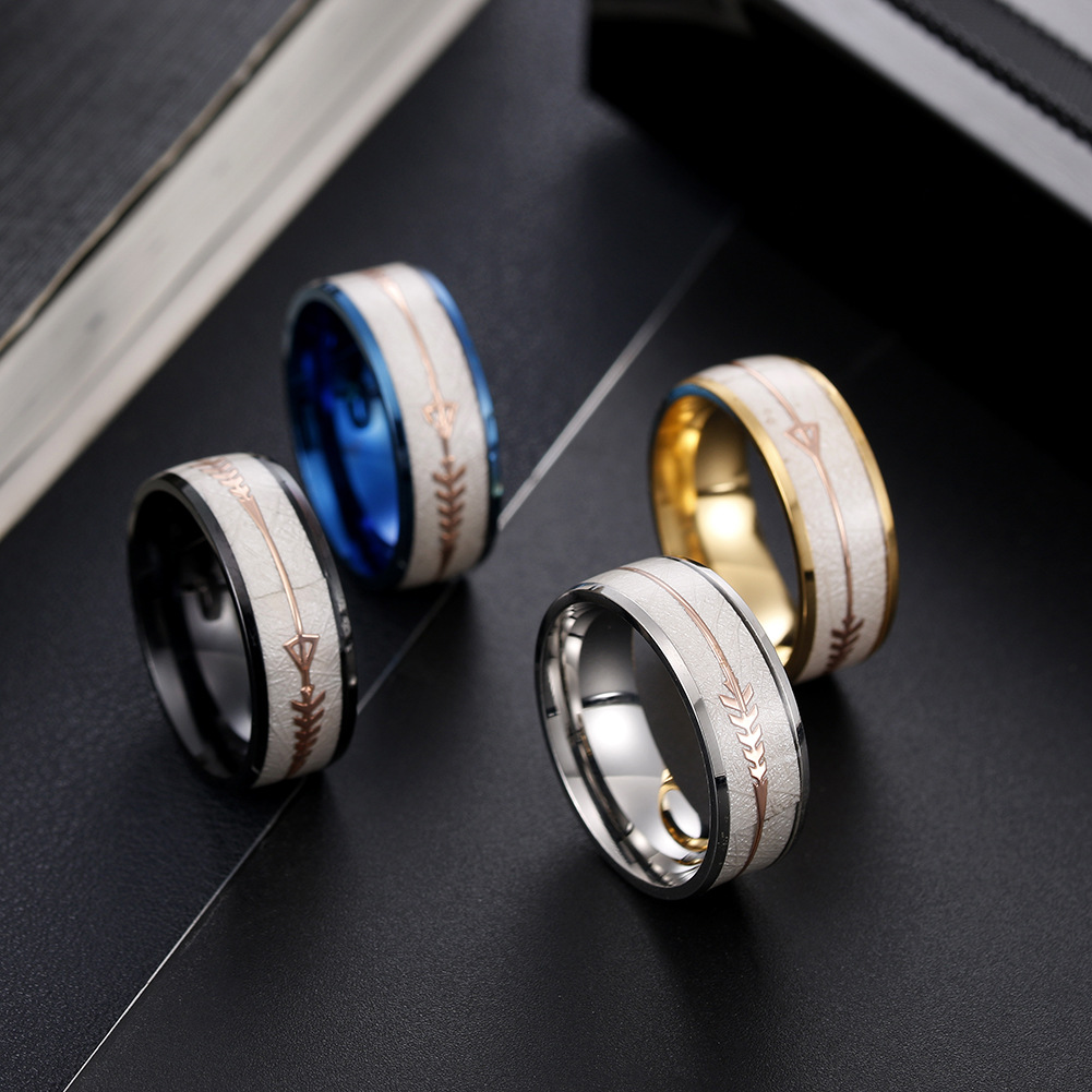 8mm Arrow Fishbone Titanium Steel Men's Ring, Band, Wedding Jewelry