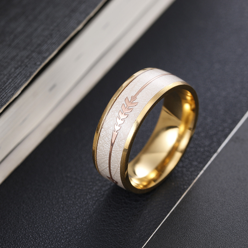 8mm Arrow Fishbone Titanium Steel Men's Ring, Band, Wedding Jewelry