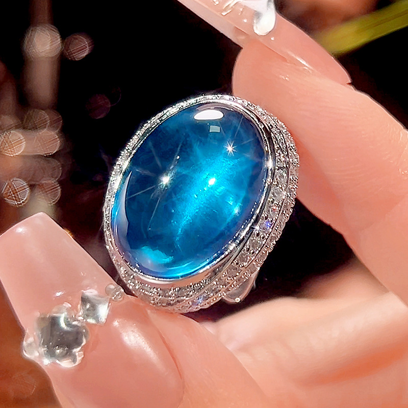 Simulated Blue Spinel, Cabochon Ruby and Green Chalcedony Vintage Ring