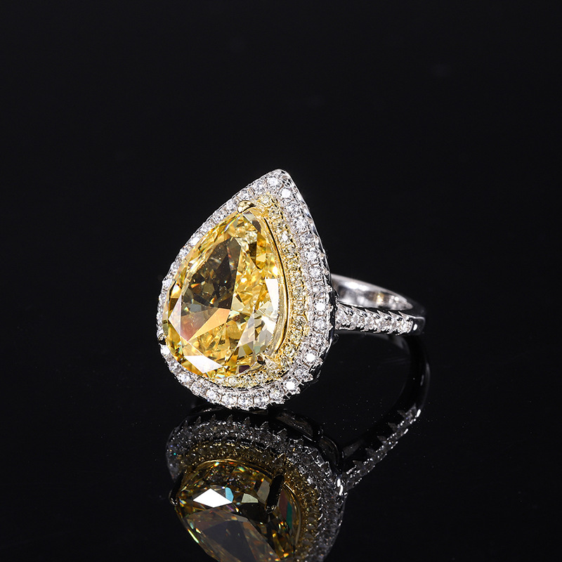 Sterling Silver S925 Yellow High-Carbon Diamond Ring