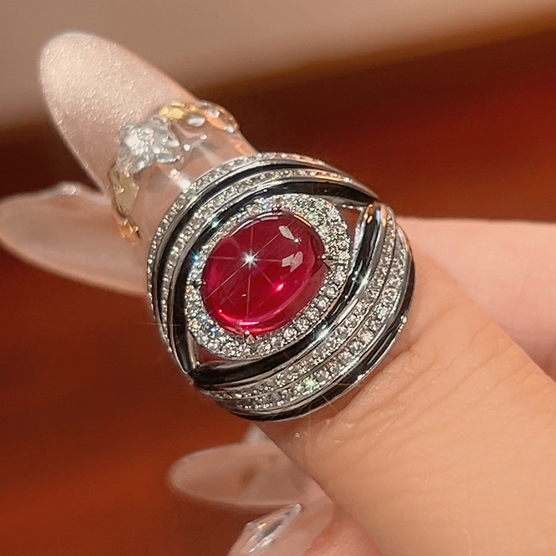 Red Corundum Blue Spinel Green Chalcedony women's jewelry ring