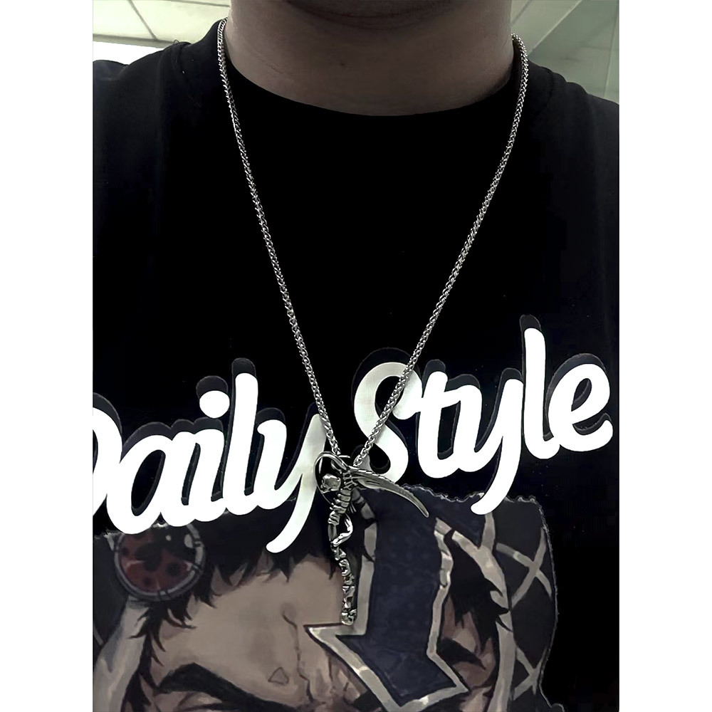 Skull & Scythe Trendy Men's Charm Retro Death God Titanium Steel Pendant Necklace 