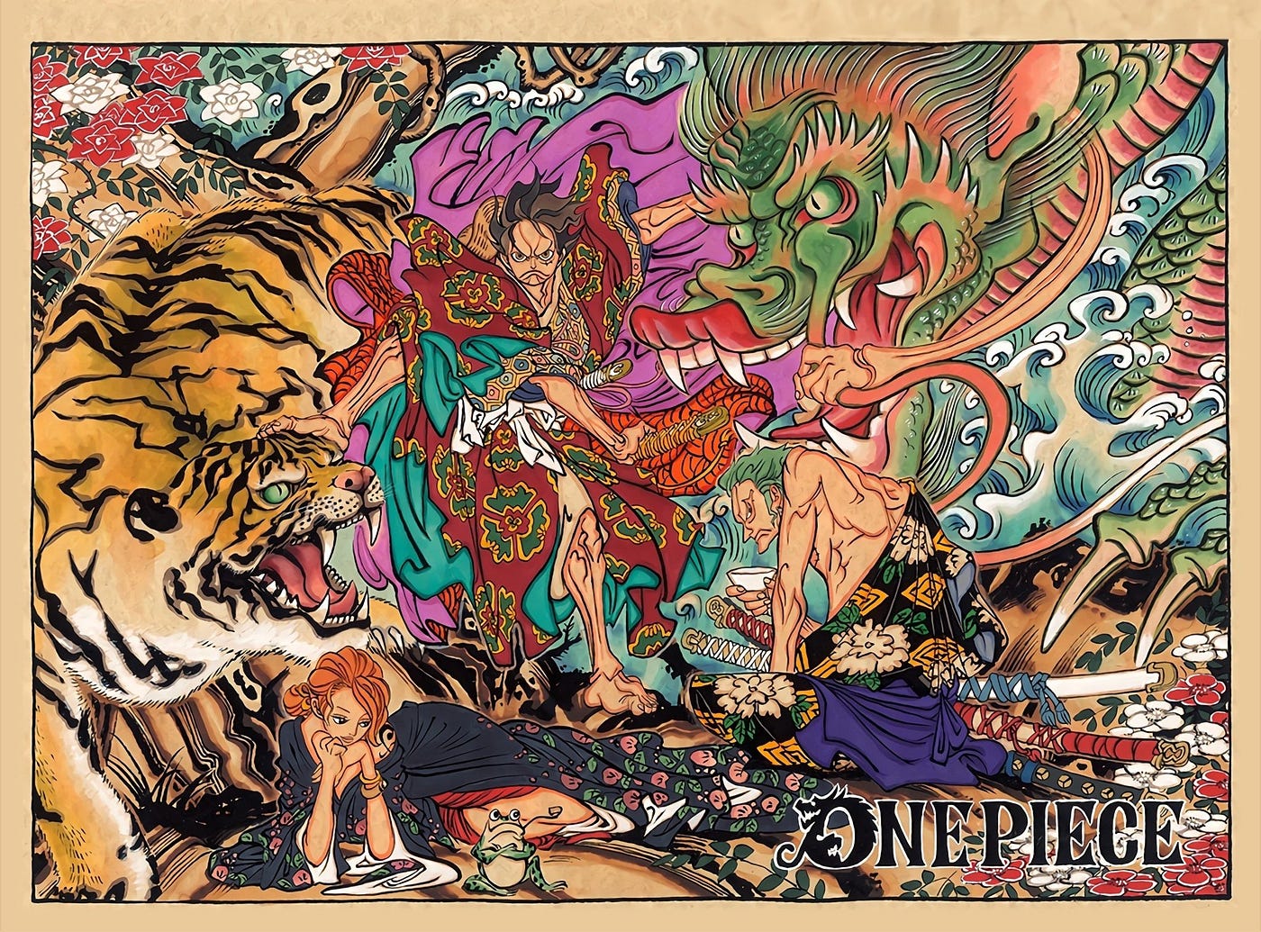 One Piece "Kabuki" "LUFFY, ZORO, NAMI with DRAGON & TIGER"
