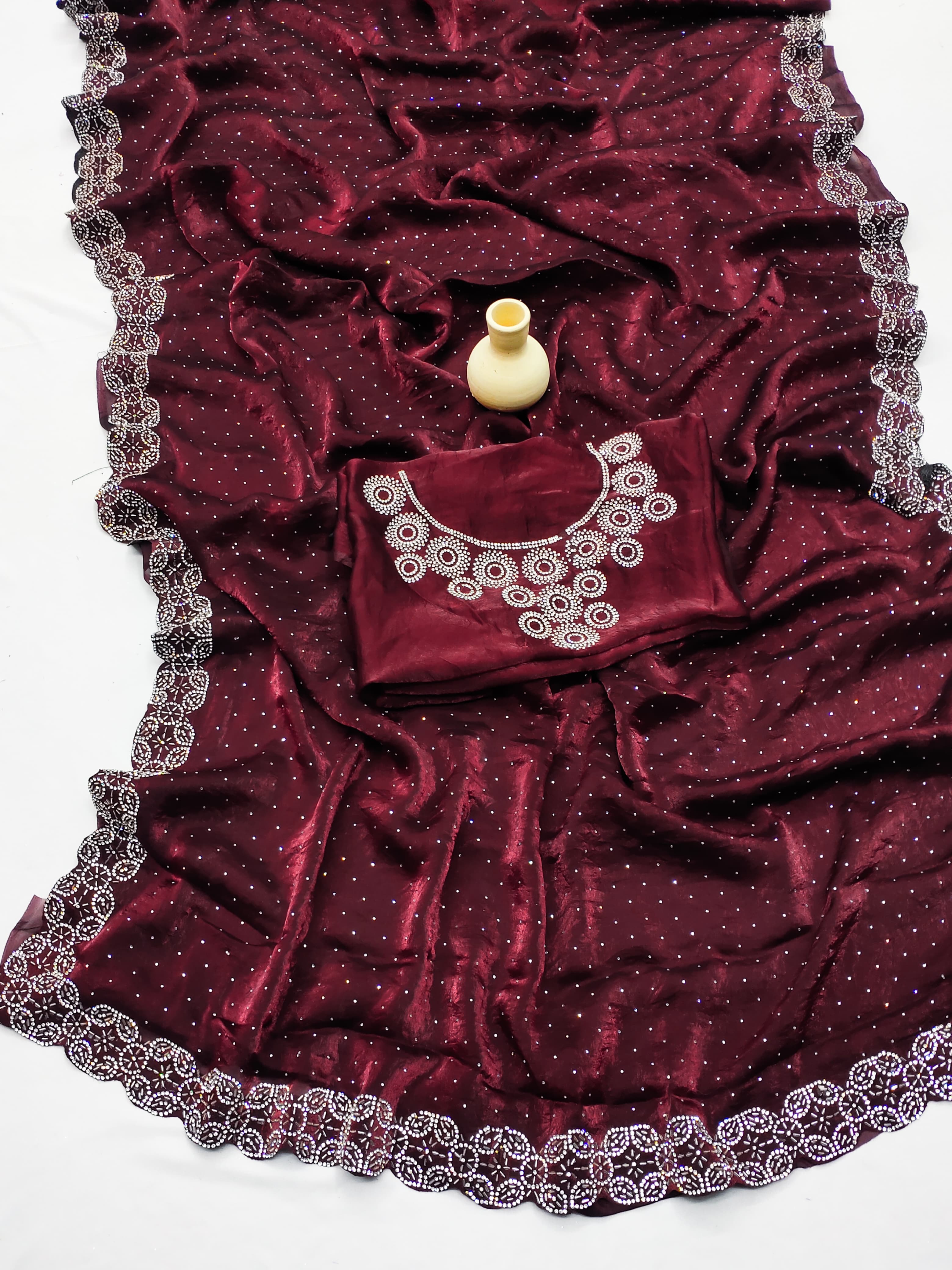 Space silk sari with beautiful and unique zarkan work at the border