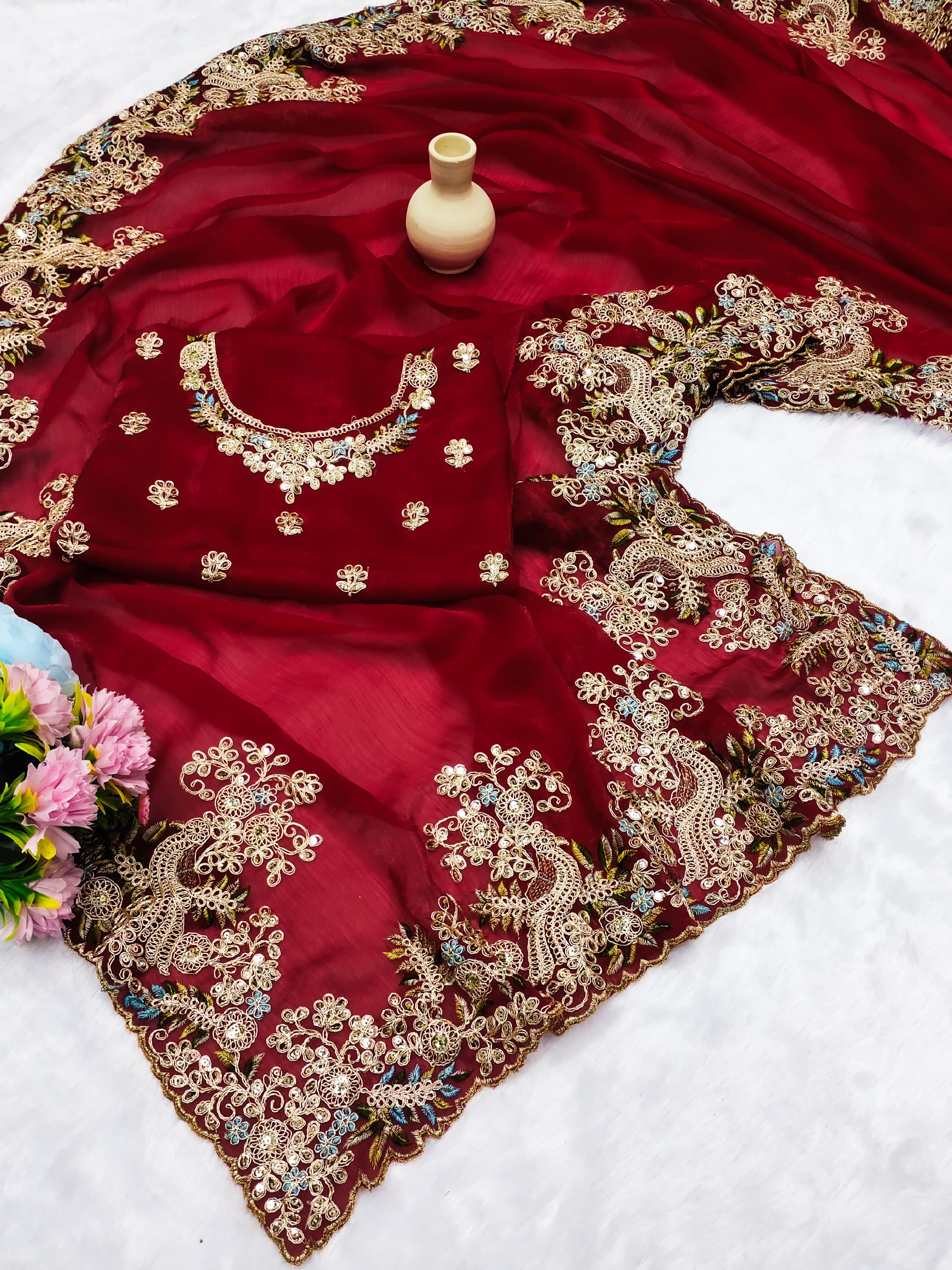 Premium Space Silk Saree with Bird Design Border