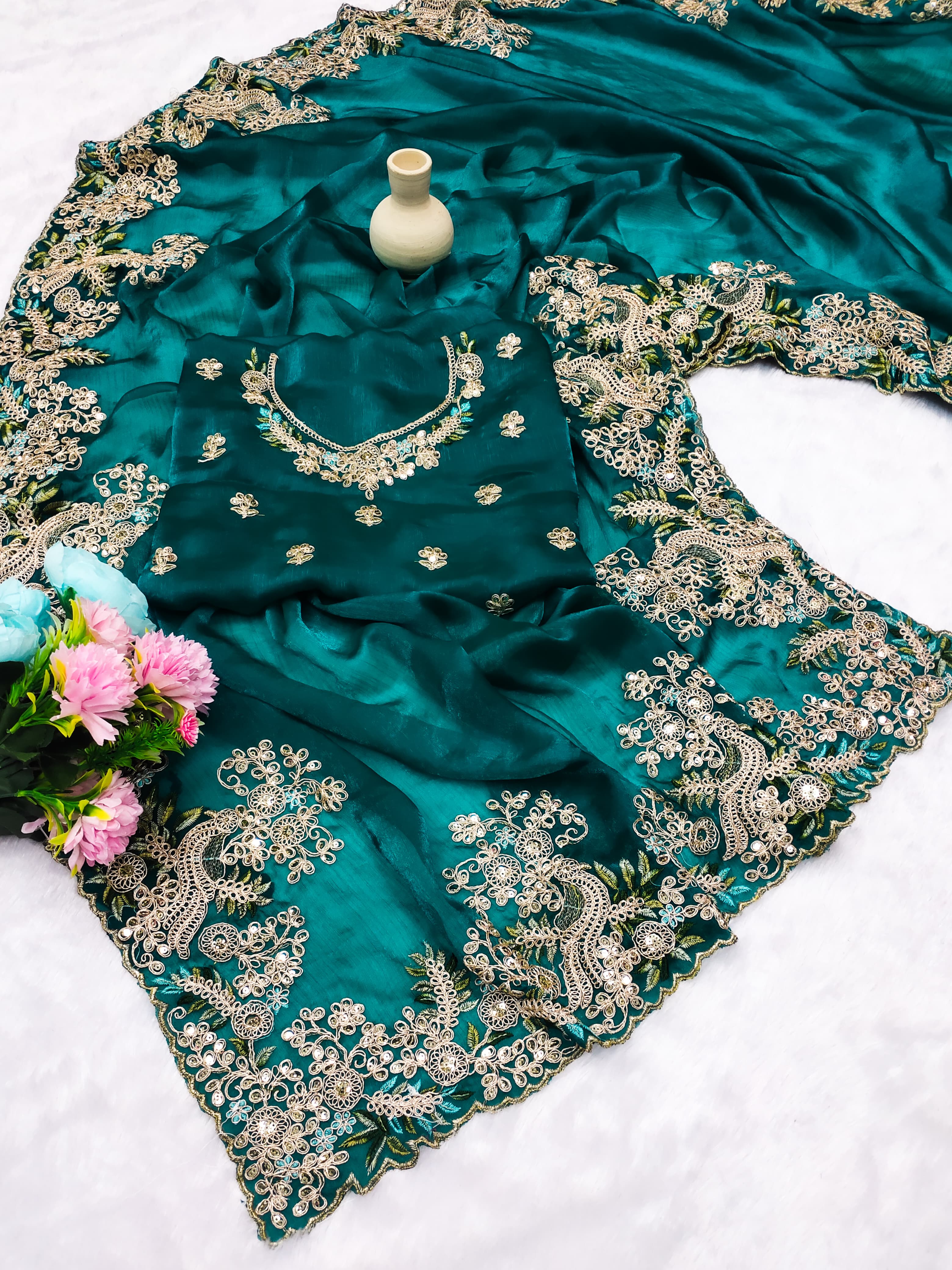 Premium Space Silk Saree with Bird Design Border
