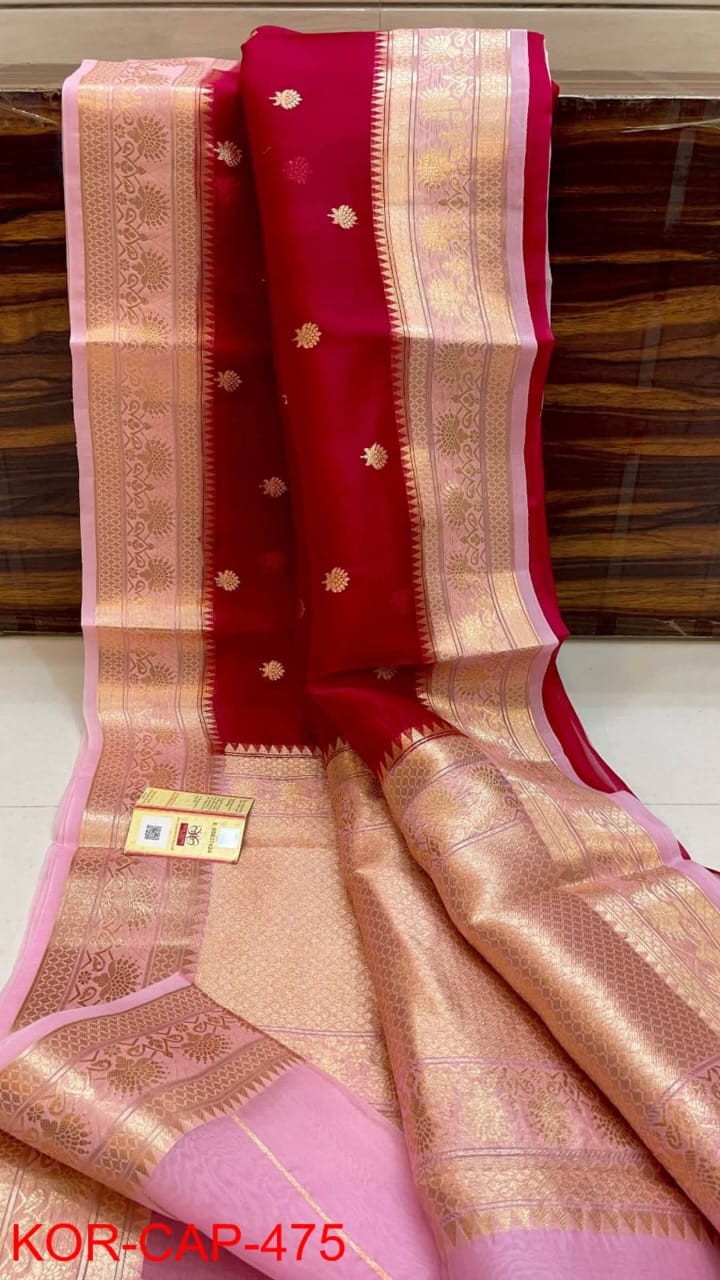 Banarasi Kora Organza Dybel Booti Saree